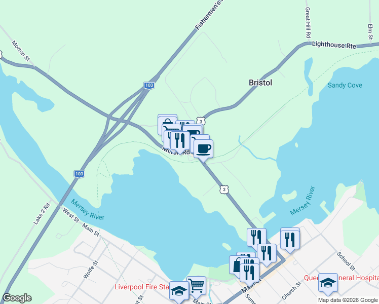map of restaurants, bars, coffee shops, grocery stores, and more near in Milton
