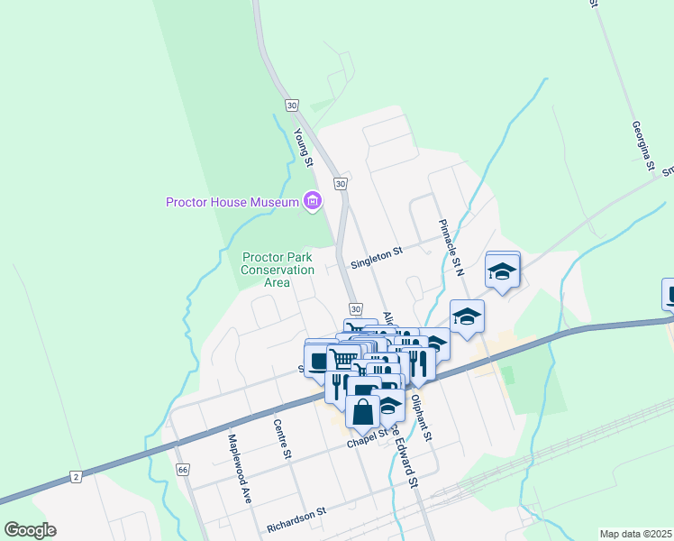 map of restaurants, bars, coffee shops, grocery stores, and more near 70 Young Street in Brighton