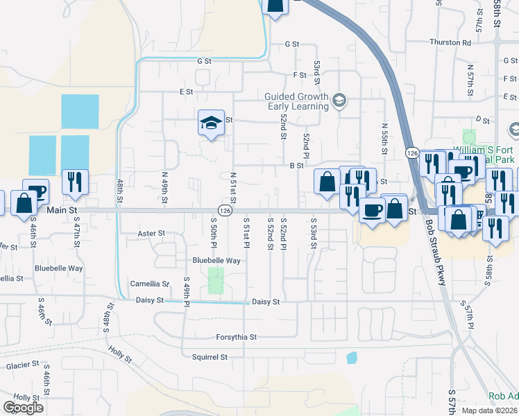 map of restaurants, bars, coffee shops, grocery stores, and more near 5150 Main Street in Springfield
