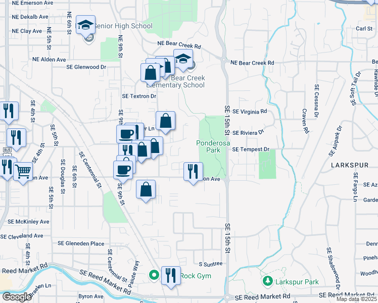 map of restaurants, bars, coffee shops, grocery stores, and more near 1305 Southeast Armour Road in Bend