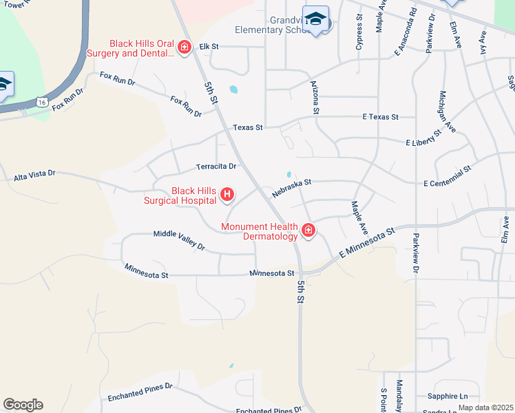 map of restaurants, bars, coffee shops, grocery stores, and more near 135 Nebraska Street in Rapid City