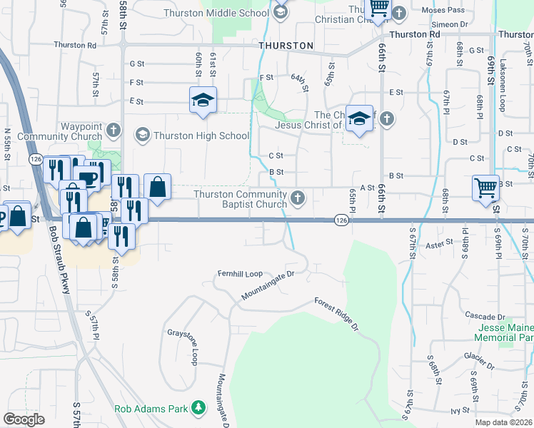 map of restaurants, bars, coffee shops, grocery stores, and more near 6238 Main Street in Springfield