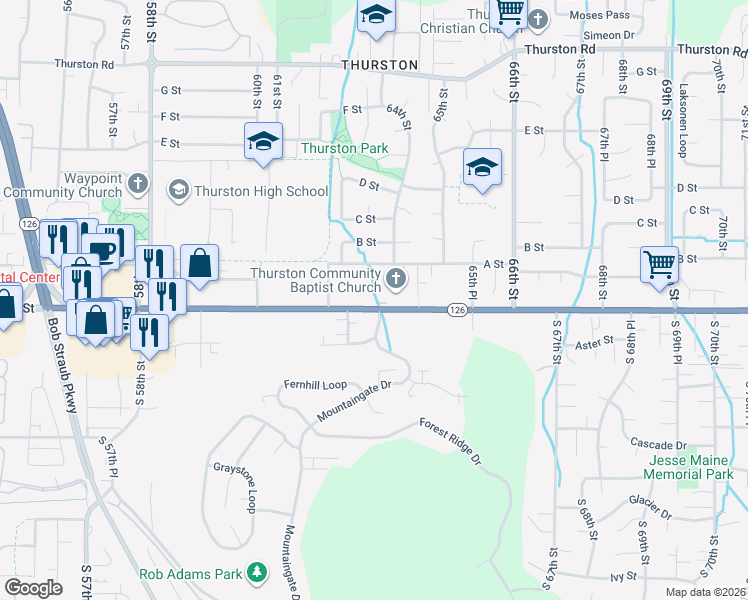 map of restaurants, bars, coffee shops, grocery stores, and more near 6304 Main Street in Springfield