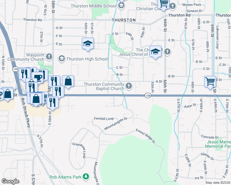 map of restaurants, bars, coffee shops, grocery stores, and more near 6238 Main Street in Springfield