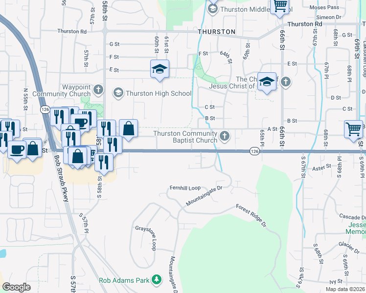 map of restaurants, bars, coffee shops, grocery stores, and more near 6180 Main Street in Springfield