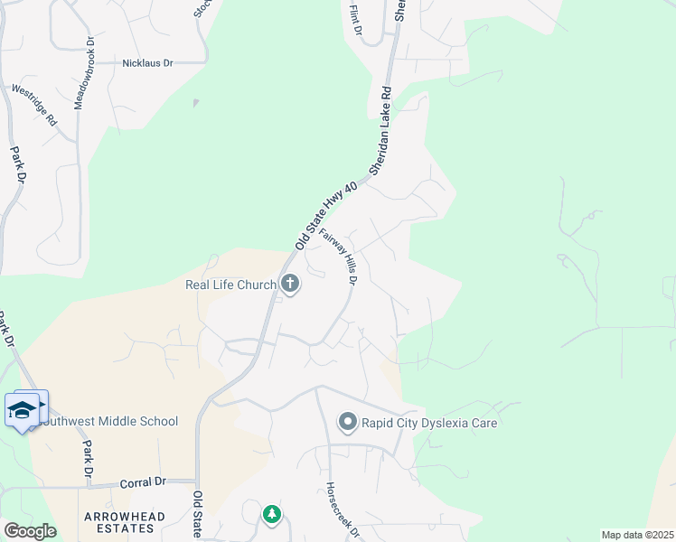 map of restaurants, bars, coffee shops, grocery stores, and more near 3939 Fairway Hills Drive in Rapid City