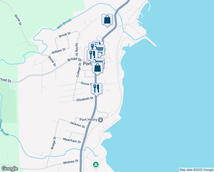 map of restaurants, bars, coffee shops, grocery stores, and more near 26 Rice Ln in Port Henry