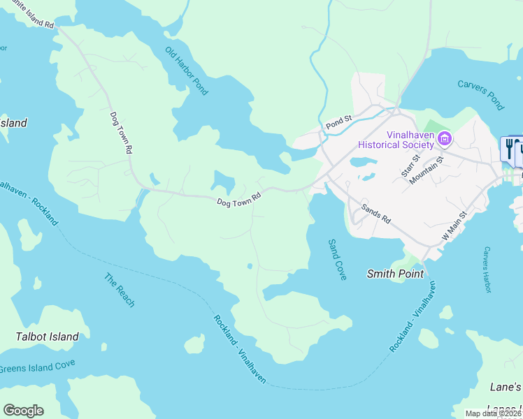 map of restaurants, bars, coffee shops, grocery stores, and more near 46 Nortons Point Road in Vinalhaven
