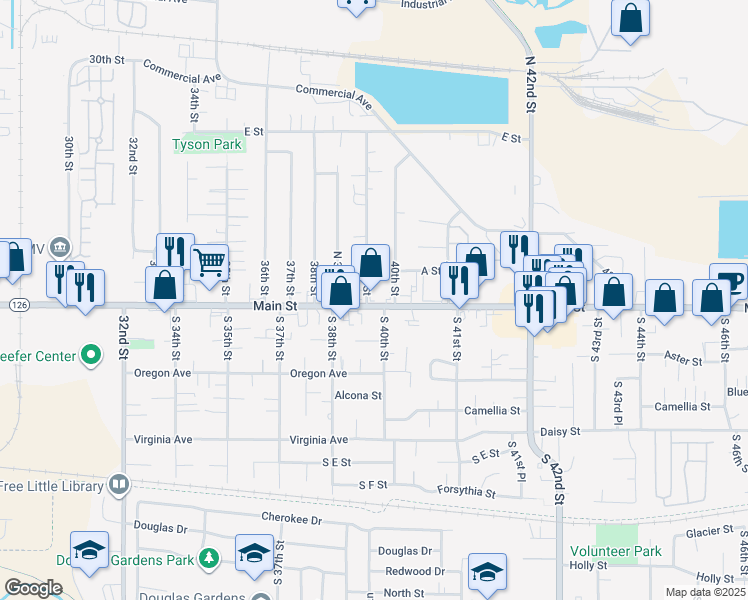 map of restaurants, bars, coffee shops, grocery stores, and more near 39 North 39th Street in Springfield