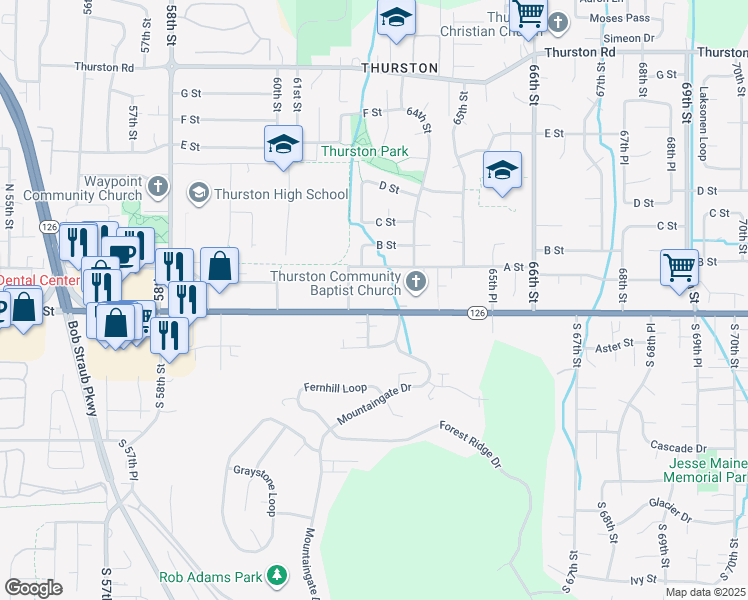 map of restaurants, bars, coffee shops, grocery stores, and more near 6238 Main Street in Springfield