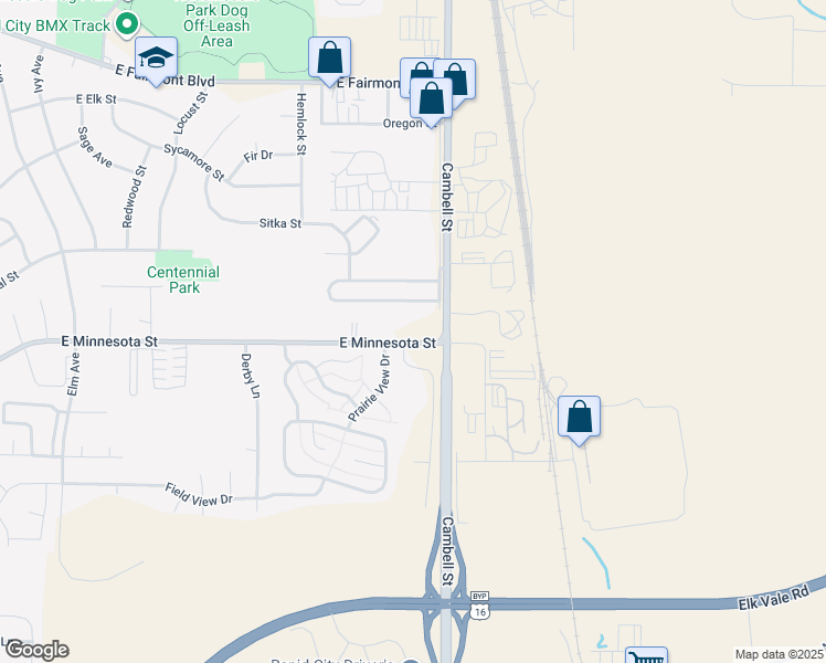 map of restaurants, bars, coffee shops, grocery stores, and more near 1330 East Minnesota Street in Rapid City