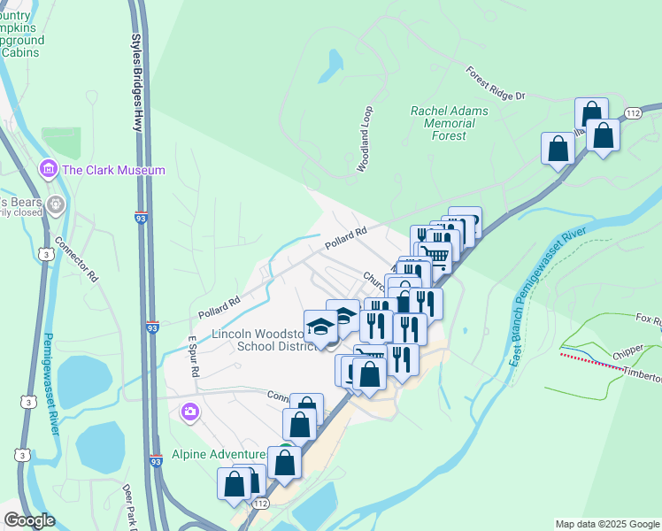 map of restaurants, bars, coffee shops, grocery stores, and more near 51 School Street in Lincoln