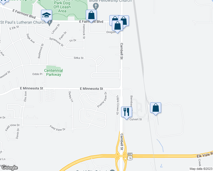 map of restaurants, bars, coffee shops, grocery stores, and more near 1260 East Minnesota Street in Rapid City