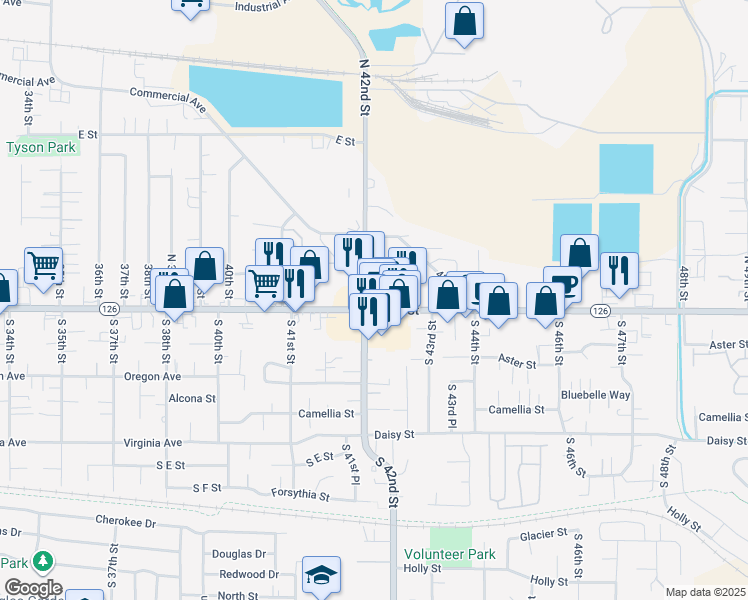 map of restaurants, bars, coffee shops, grocery stores, and more near 4202 Main Street in Springfield