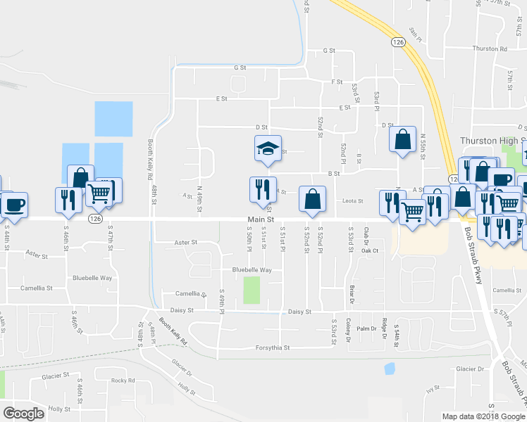 map of restaurants, bars, coffee shops, grocery stores, and more near 5094 Main Street in Springfield