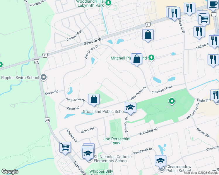 map of restaurants, bars, coffee shops, grocery stores, and more near in Newmarket