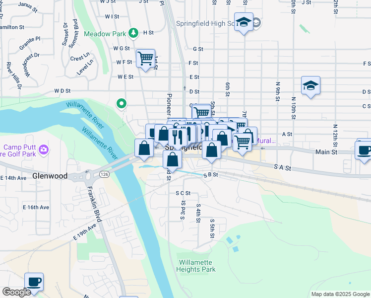 map of restaurants, bars, coffee shops, grocery stores, and more near in Springfield
