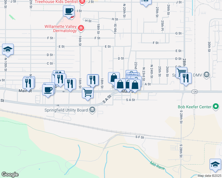 map of restaurants, bars, coffee shops, grocery stores, and more near 1870 Main St in Springfield