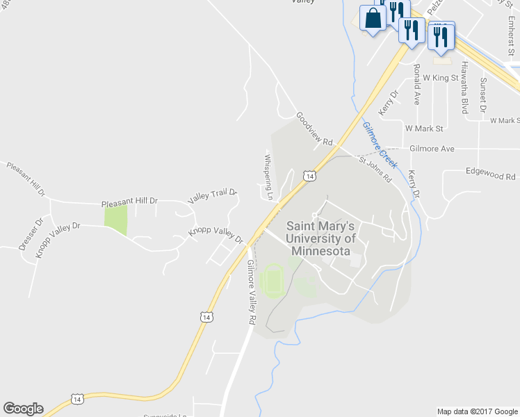 map of restaurants, bars, coffee shops, grocery stores, and more near 725 U.S. 14 in Winona