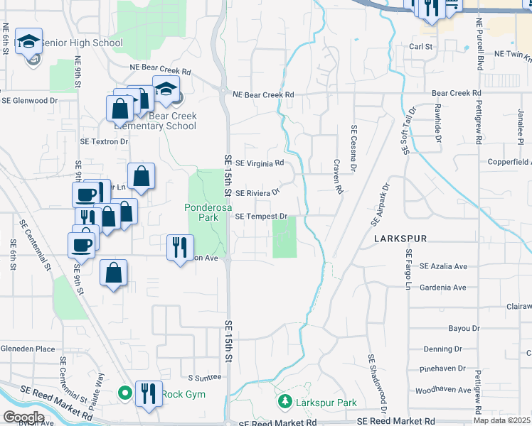 map of restaurants, bars, coffee shops, grocery stores, and more near 1630 Southeast Tempest Drive in Bend