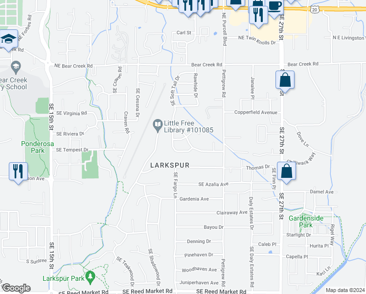map of restaurants, bars, coffee shops, grocery stores, and more near 380 Southeast Soft Tail Loop in Bend