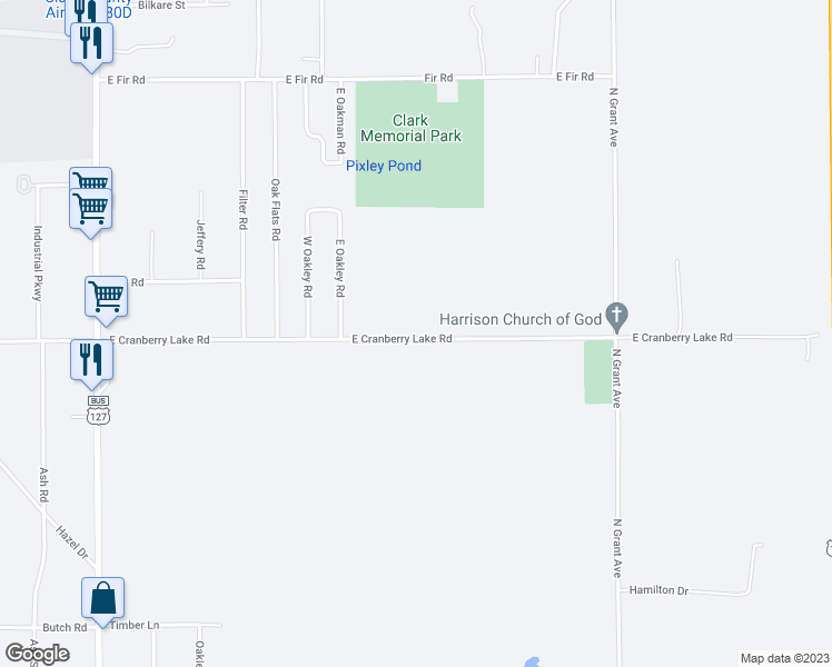 map of restaurants, bars, coffee shops, grocery stores, and more near 2485 East Cranberry Lake Road in Harrison