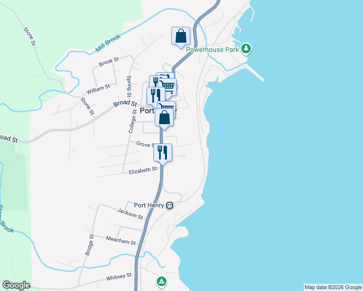 map of restaurants, bars, coffee shops, grocery stores, and more near 21 Parsonage Street in Port Henry