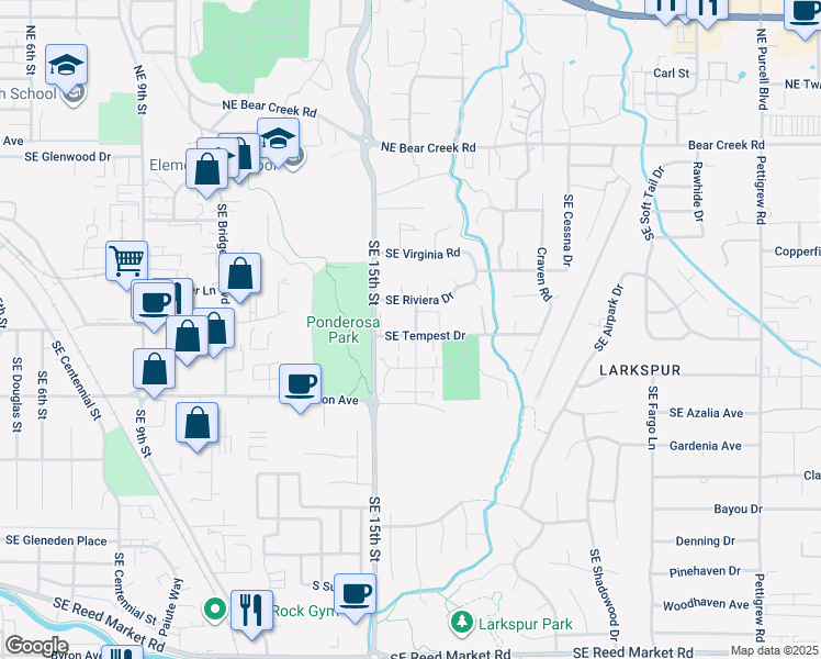 map of restaurants, bars, coffee shops, grocery stores, and more near 353 Southeast Wildcat Drive in Bend