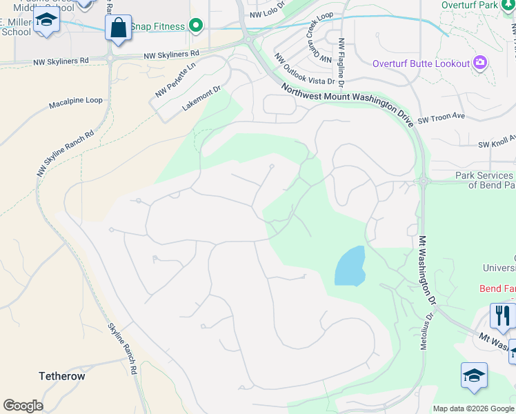map of restaurants, bars, coffee shops, grocery stores, and more near 61858 Bunker Hill Court in Bend