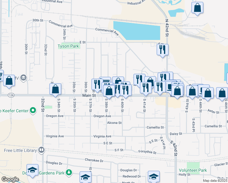map of restaurants, bars, coffee shops, grocery stores, and more near 39 North 39th Street in Springfield