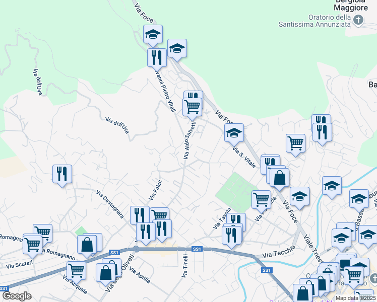 map of restaurants, bars, coffee shops, grocery stores, and more near 192 Via Aldo Salvetti in Massa