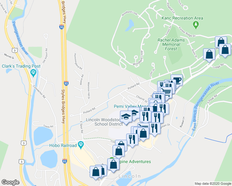 map of restaurants, bars, coffee shops, grocery stores, and more near 172 Pollard Road in Lincoln