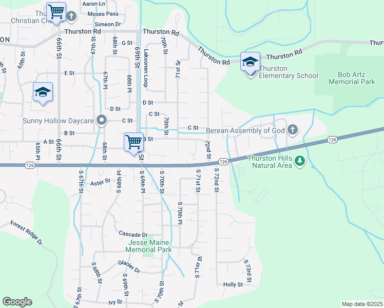 map of restaurants, bars, coffee shops, grocery stores, and more near 7143 A Street in Springfield