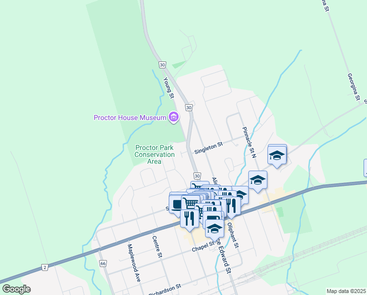 map of restaurants, bars, coffee shops, grocery stores, and more near 70 Young Street in Brighton