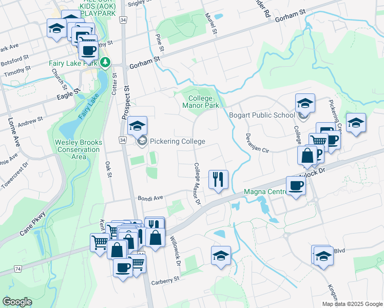 map of restaurants, bars, coffee shops, grocery stores, and more near 550 Greig Circle in Newmarket