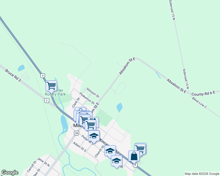 map of restaurants, bars, coffee shops, grocery stores, and more near Absalom Street East in Mildmay