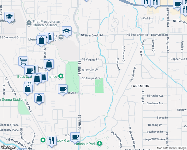 map of restaurants, bars, coffee shops, grocery stores, and more near 1659 Southeast Tempest Drive in Bend