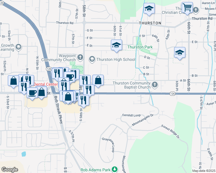 map of restaurants, bars, coffee shops, grocery stores, and more near 116 60th Place in Springfield