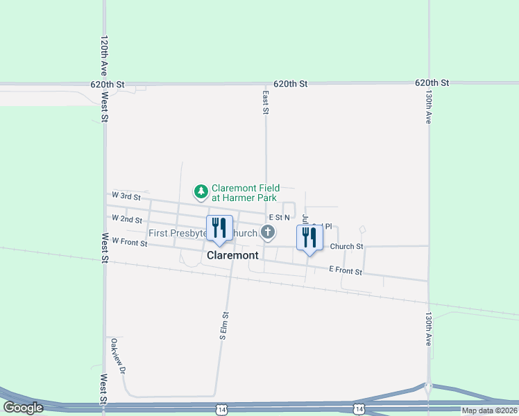 map of restaurants, bars, coffee shops, grocery stores, and more near 301 East Saint North in Claremont
