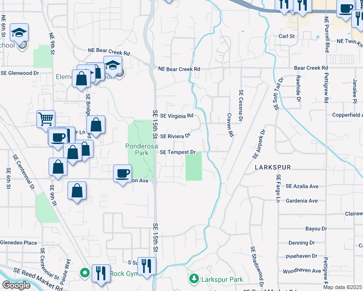 map of restaurants, bars, coffee shops, grocery stores, and more near 1630 Southeast Tempest Drive in Bend
