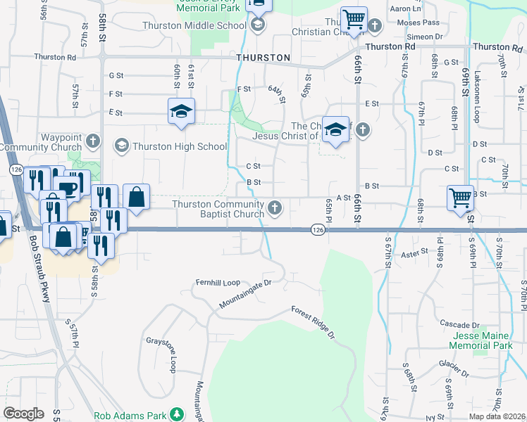 map of restaurants, bars, coffee shops, grocery stores, and more near 6330 Main Street in Springfield
