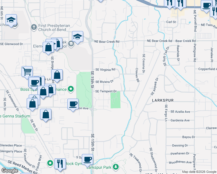 map of restaurants, bars, coffee shops, grocery stores, and more near 1659 Southeast Tempest Drive in Bend