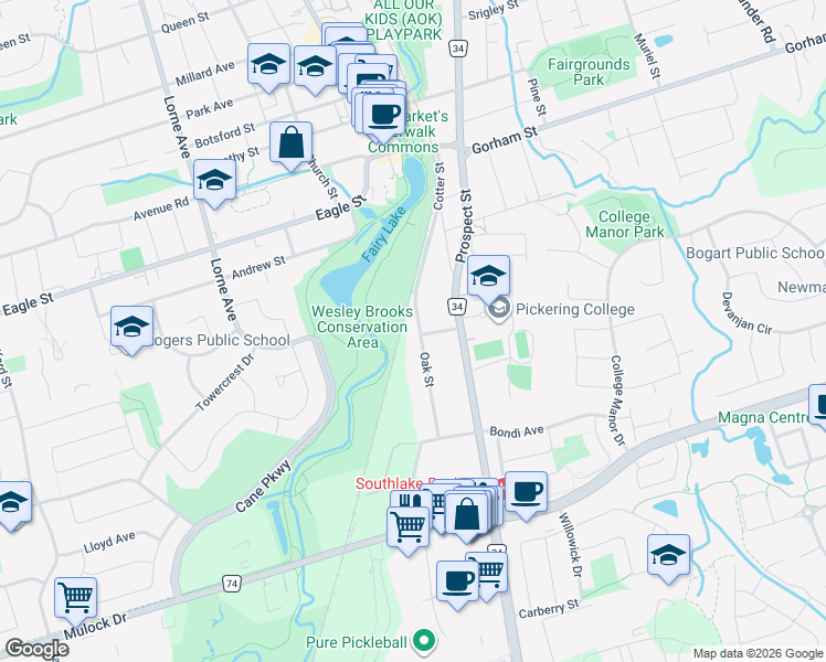 map of restaurants, bars, coffee shops, grocery stores, and more near 493 College Street in Newmarket