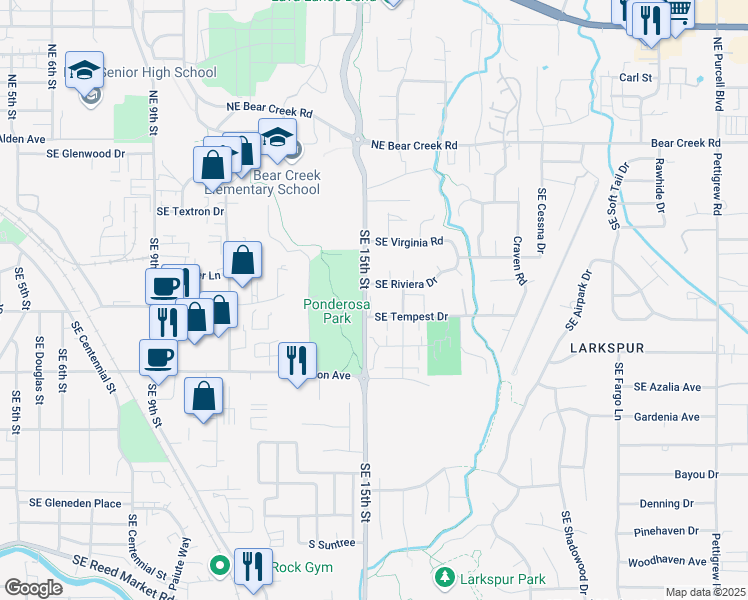 map of restaurants, bars, coffee shops, grocery stores, and more near 1507 Southeast Tempest Drive in Bend