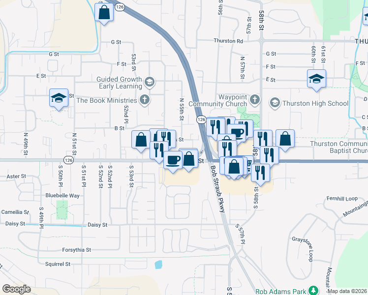map of restaurants, bars, coffee shops, grocery stores, and more near 5547 Main Street in Springfield