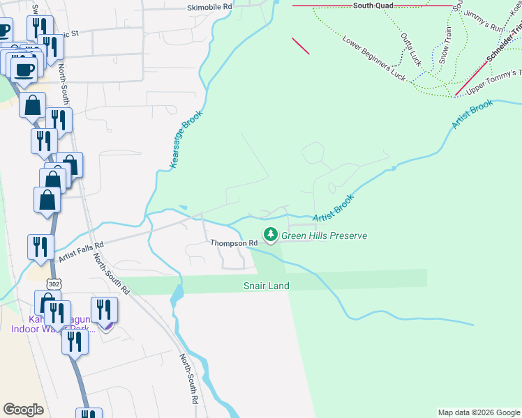 map of restaurants, bars, coffee shops, grocery stores, and more near 120 Thompson Road in Conway