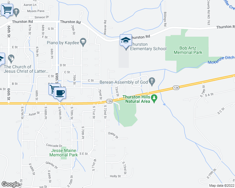 map of restaurants, bars, coffee shops, grocery stores, and more near A St & 73rd St in Springfield
