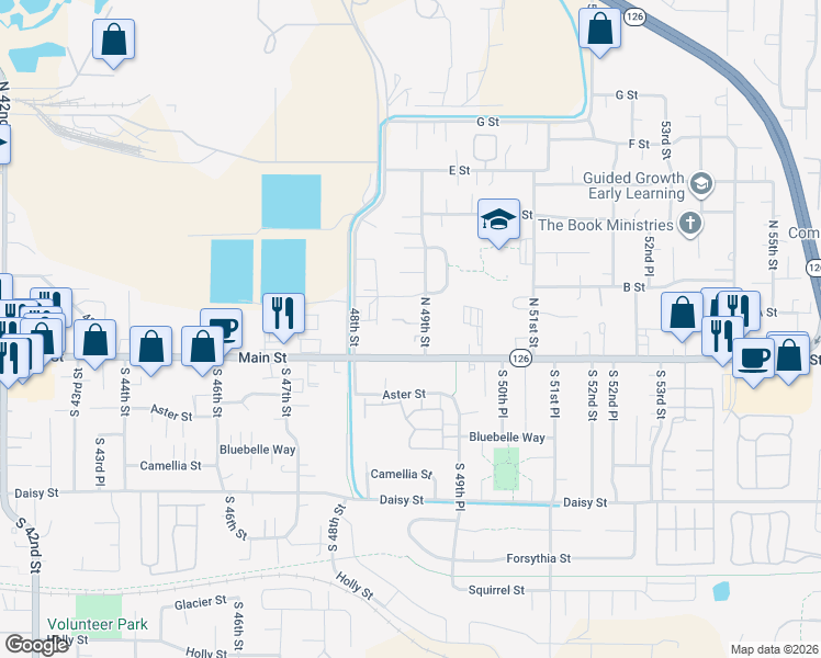 map of restaurants, bars, coffee shops, grocery stores, and more near 4883 A Street in Springfield