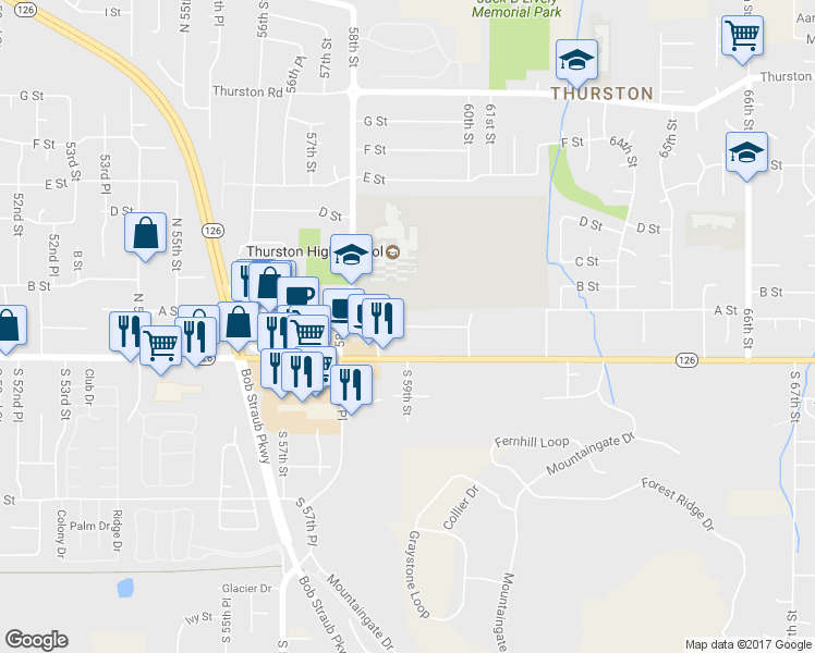 map of restaurants, bars, coffee shops, grocery stores, and more near 5913 A Street in Springfield