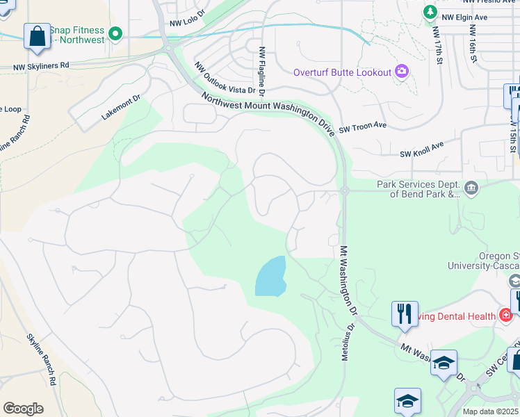 map of restaurants, bars, coffee shops, grocery stores, and more near 19554 Painted Ridge Loop in Bend